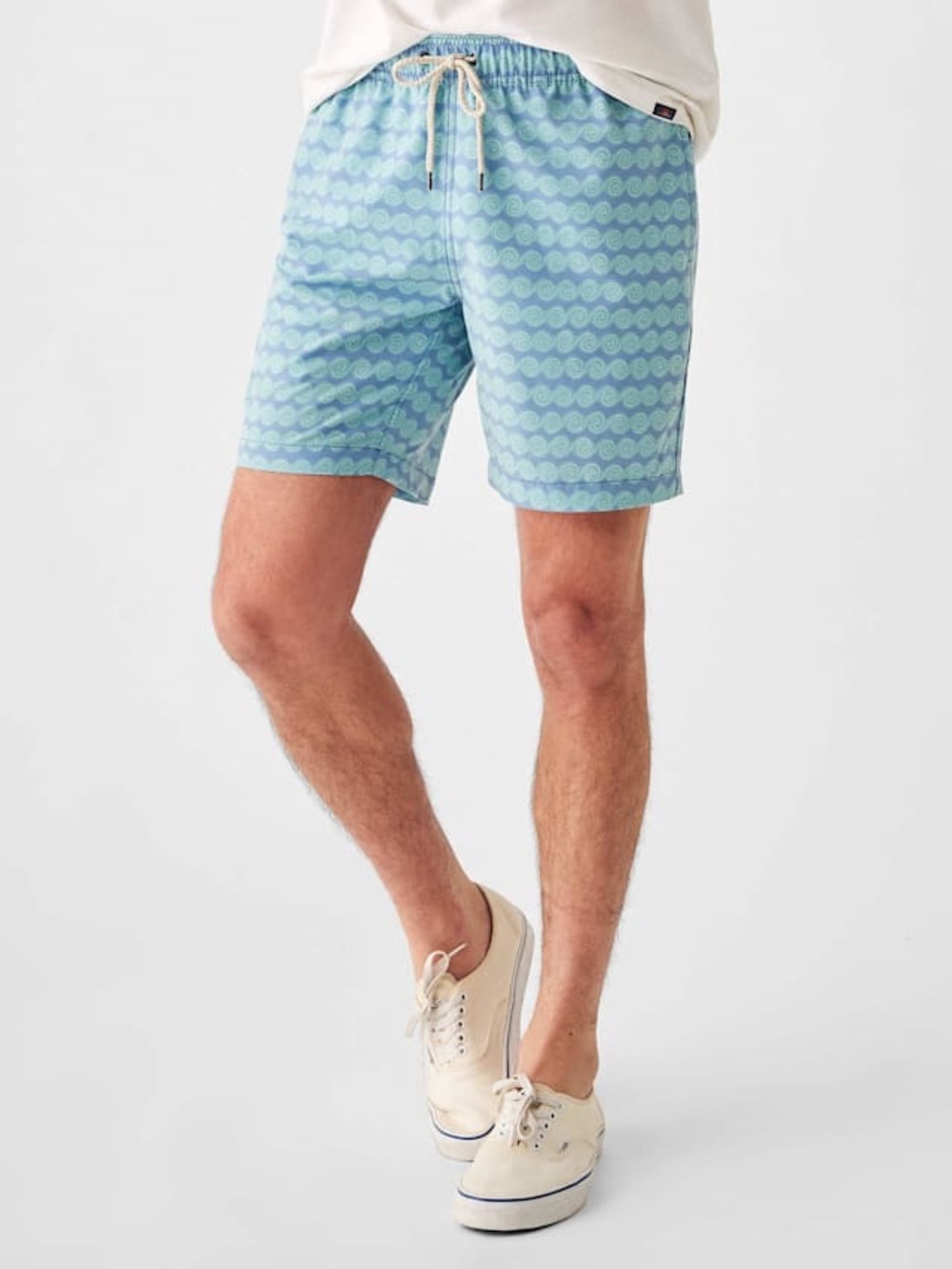 Faherty Beacon 7 Swim Trunk Short Teal Rolling Seas Blue Size Small Mens
